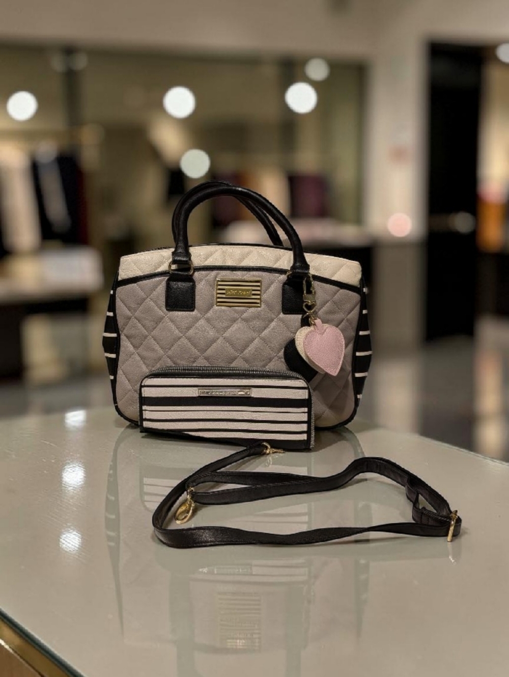 Betsy Johnson Stylish Set: Colorblocked Satchel @ Stripped Wallet Set. - Picture 16 of 16